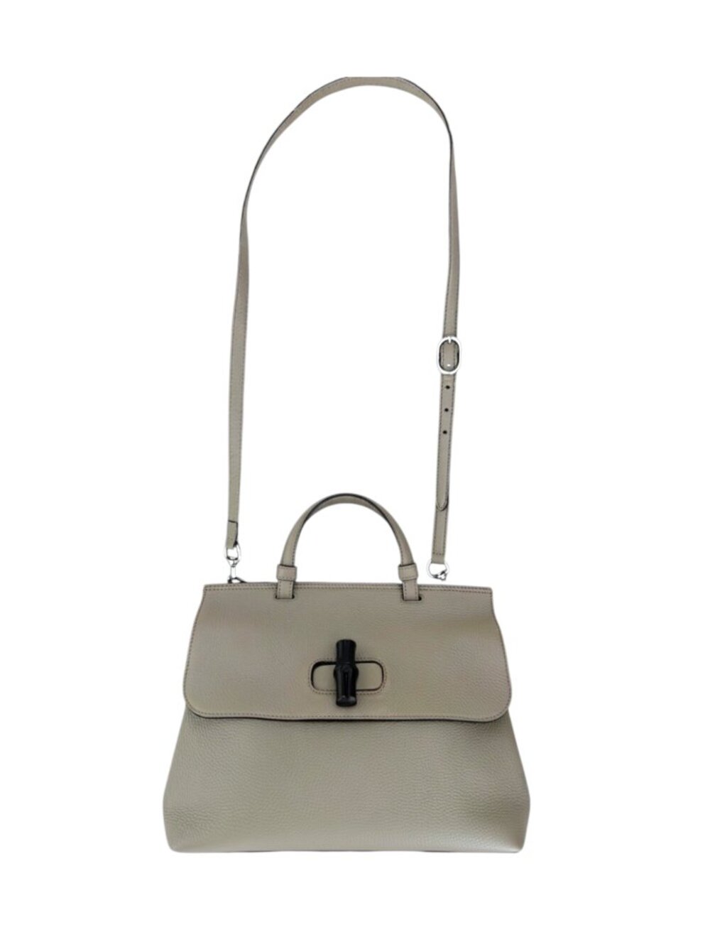 Gucci Gray Pebbled Calfskin Bamboo Daily Top Handle Satchel - Picture 4 of 15